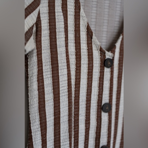 Zara V-Neck Striped Tunic or mini dress in Brown and White - Picture 4 of 10